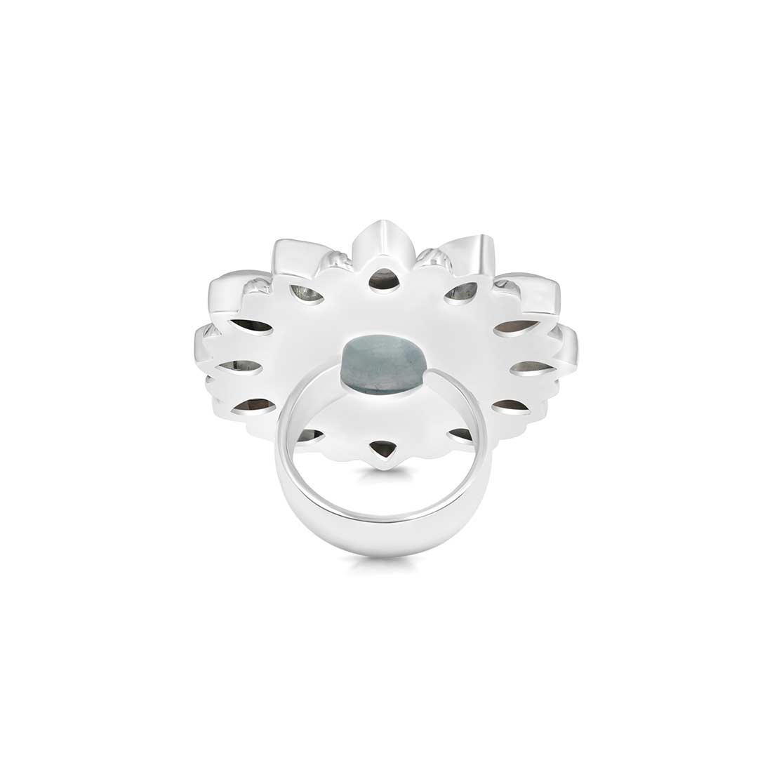 Aquamarine, Blue Topaz And Moonstone Flower Adjustable Ring-(AQM-FLR-5.)